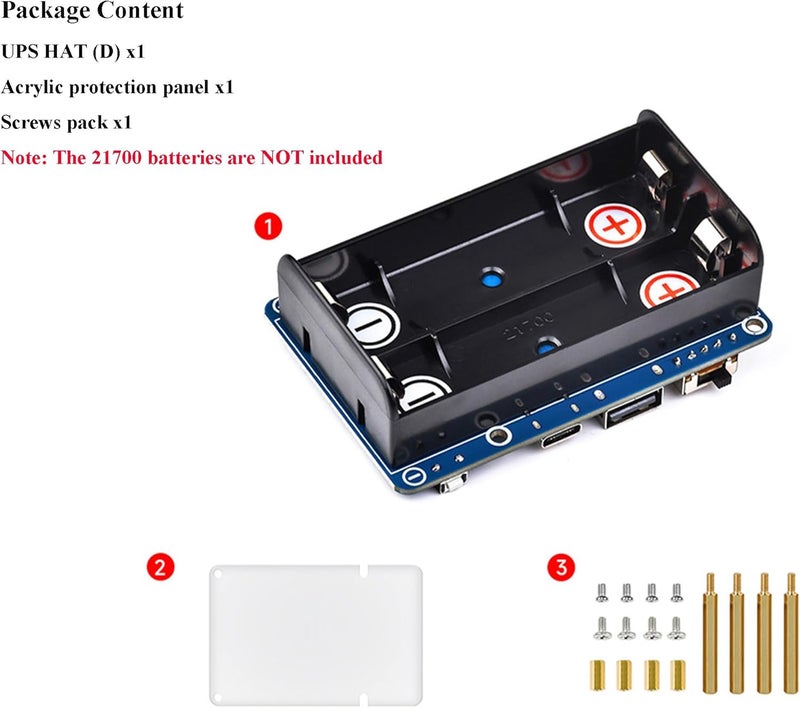 UBEEKOO UPS HAT (D) لجهاز Raspberry Pi، مزود طاقة غير منقطع 5V، يدعم بطارية 21700 (غير مدرجة)، تصميم موصل دبابيس بوجو متوافق مع Raspberry Pi 4B/3B+/3B، إلخ. - Image 2
